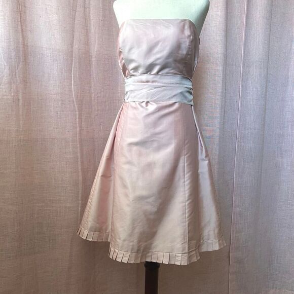 Vintage Ann Taylor Pink Silk Strapless Midi Dress Size 6 - Picture 1 of 10